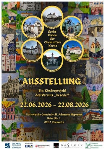 Plakat Ausstellung Sechs Perlen in Sachsen